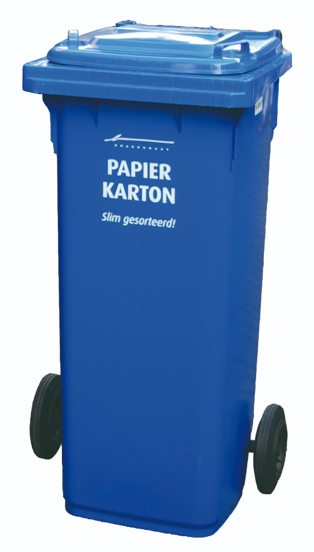 blauwe container voor papier en karton